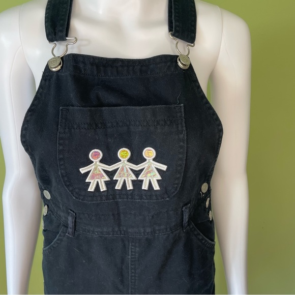 VINTAGE 90s NEW LEGENDS BLACK HOLOGRAPHIC PEOPLE OVERALLS SIZE XL RAVER TRENDY - Picture 5 of 7